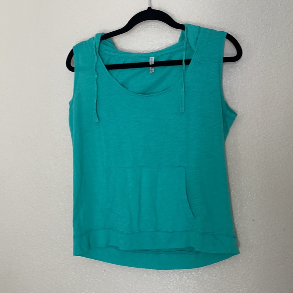 WOMENS HOODED TANK WITH POCKET AQUA SIZE XL